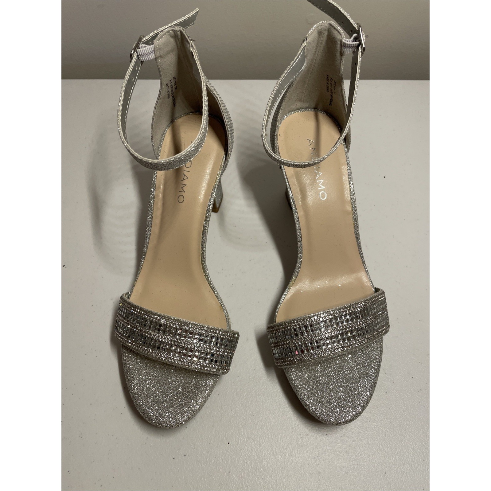 Andiamo 7m Women's Metallic Silver Heels Rhinestone Party Formal